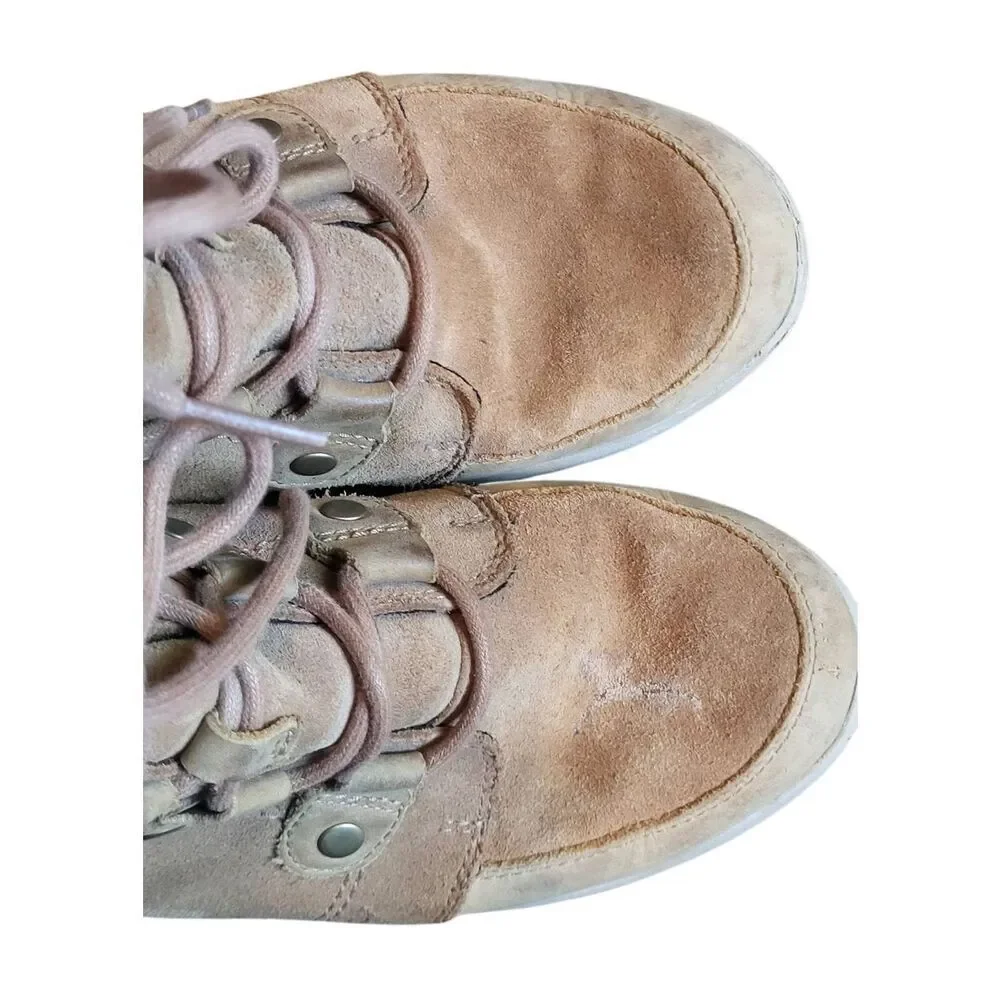 Sorel Boots Women's 9.5 Tan Suede Leathwr Joan Explorer Rain Winter Snow Fur